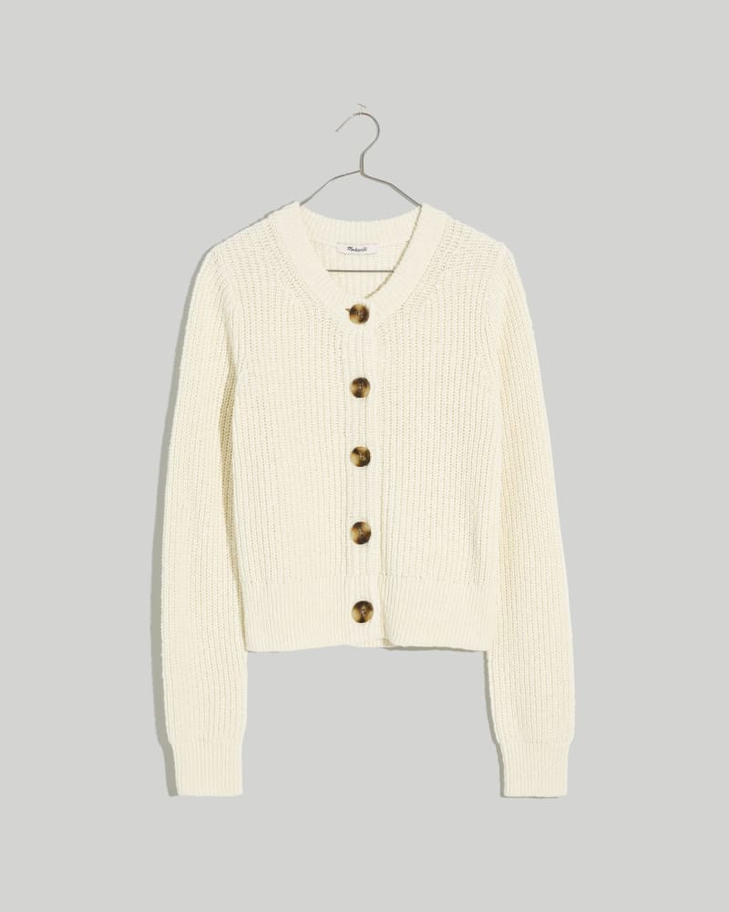 Front of a size 2X Cora Pocket Cardigan in Bright Ivory by Madewell. | dia_product_style_image_id:324602
